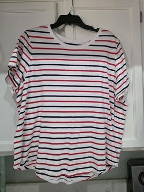 Old Navy White Short-Sleeve Tee with Red & Navy Stripes Size XXL NWOT